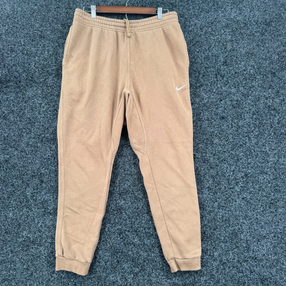 Nike Mens Fleece Joggers Tan Khaki Sweatpants Tapered Swoosh Logo Large